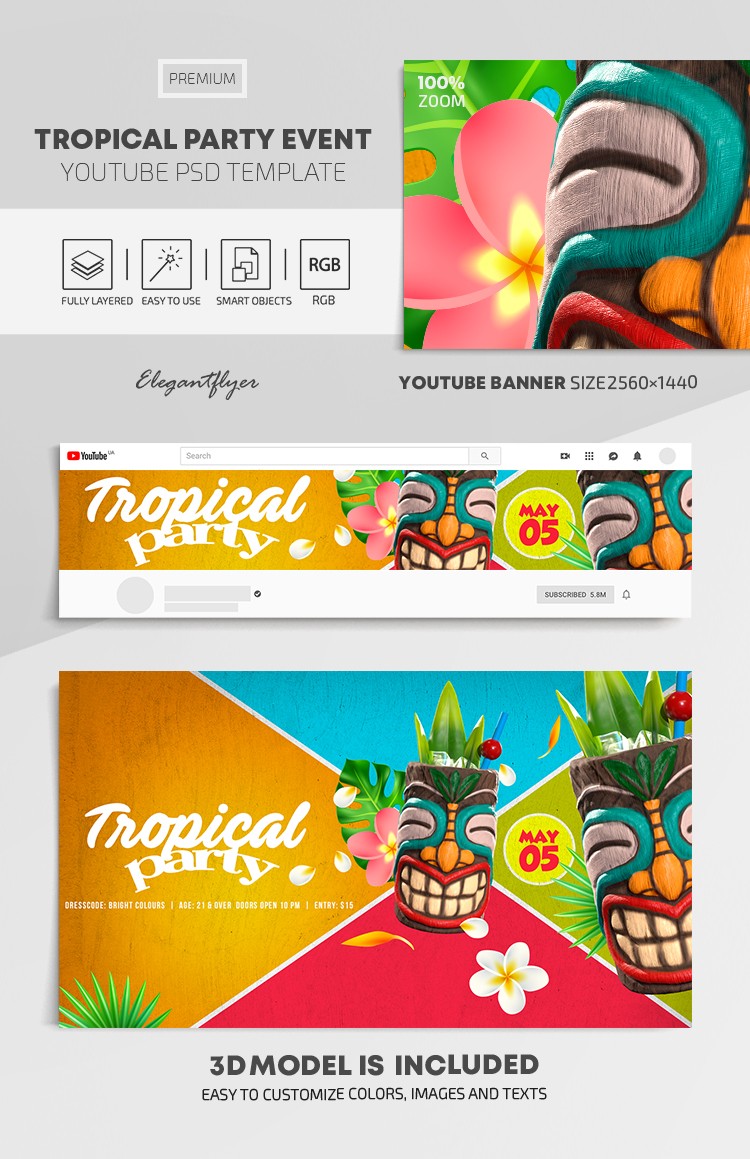 Evento de fiesta tropical en Youtube by ElegantFlyer