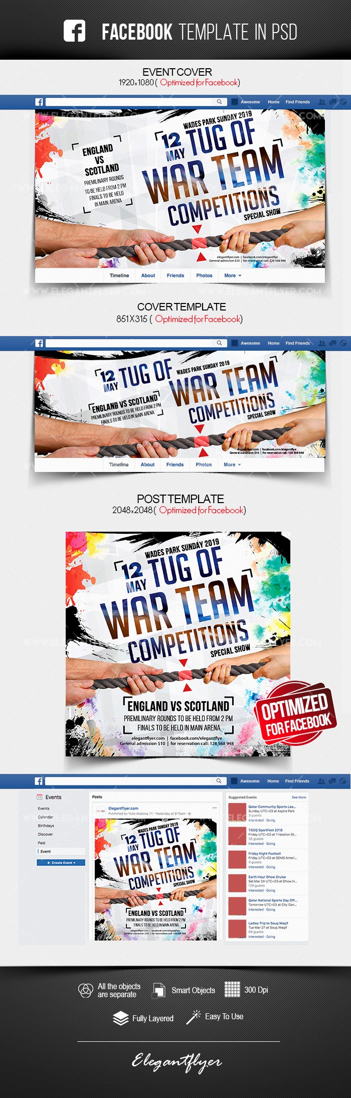 Competições de equipe de cabo de guerra Facebook by ElegantFlyer
