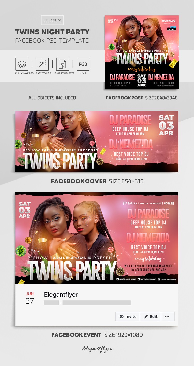 Twins Night Party Facebook by ElegantFlyer