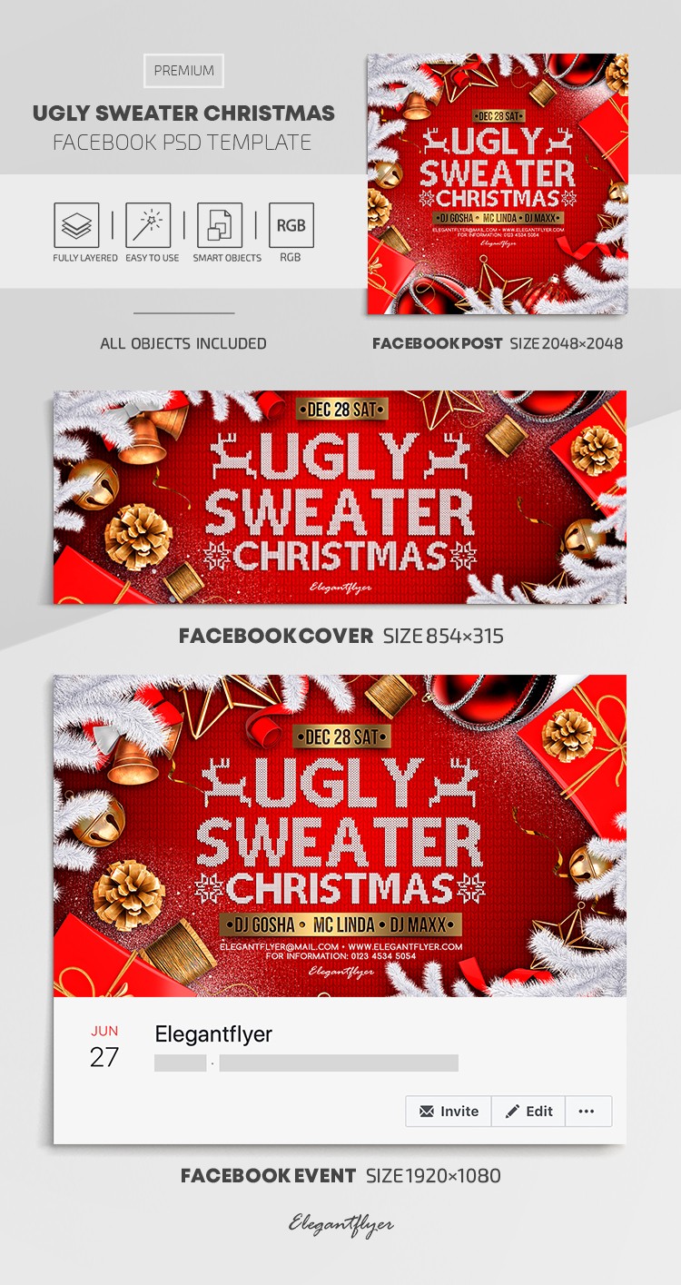 Ugly Sweater Christmas Facebook by ElegantFlyer
