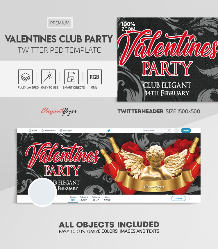 Valentines Club Party Twitter by ElegantFlyer