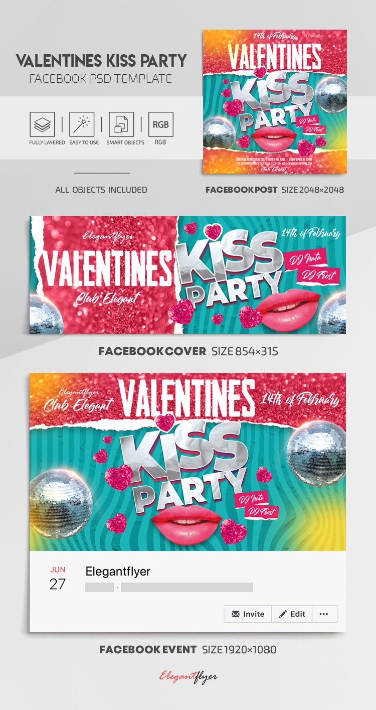 Valentines Kiss Party Facebook by ElegantFlyer