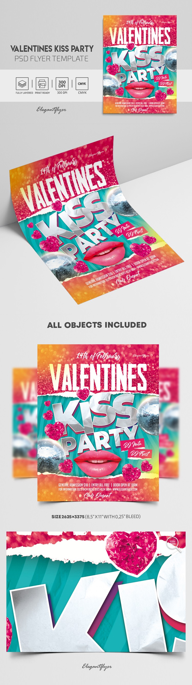 Valentines Kiss Party Flyer by ElegantFlyer