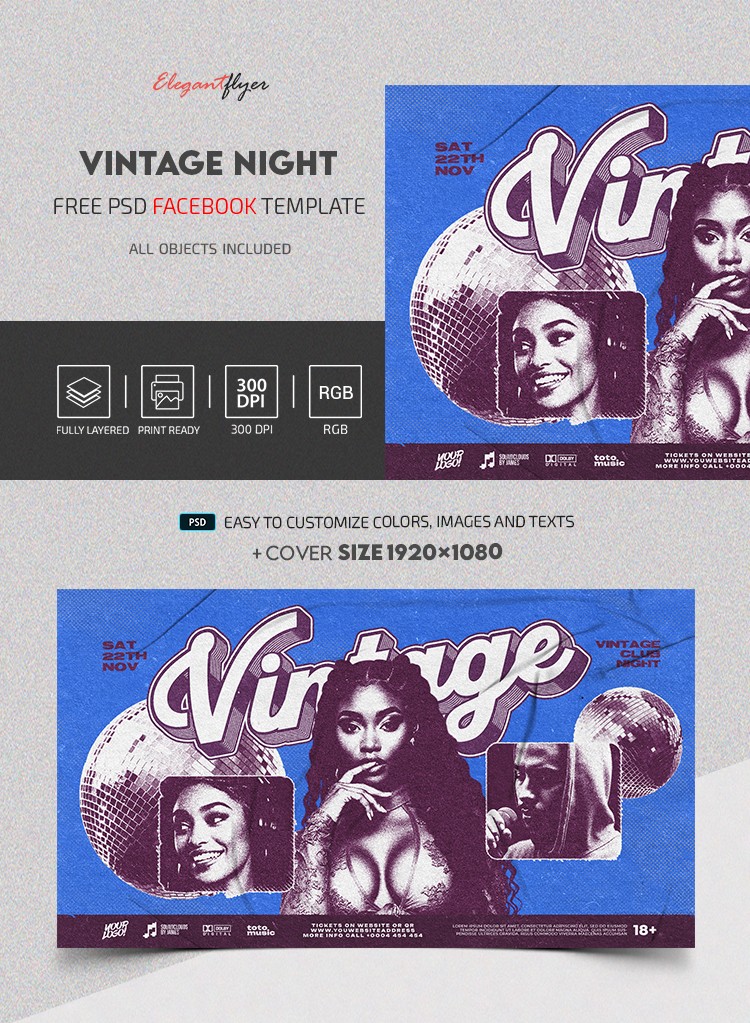 Vintage Club Night Facebook-Beitrag by ElegantFlyer