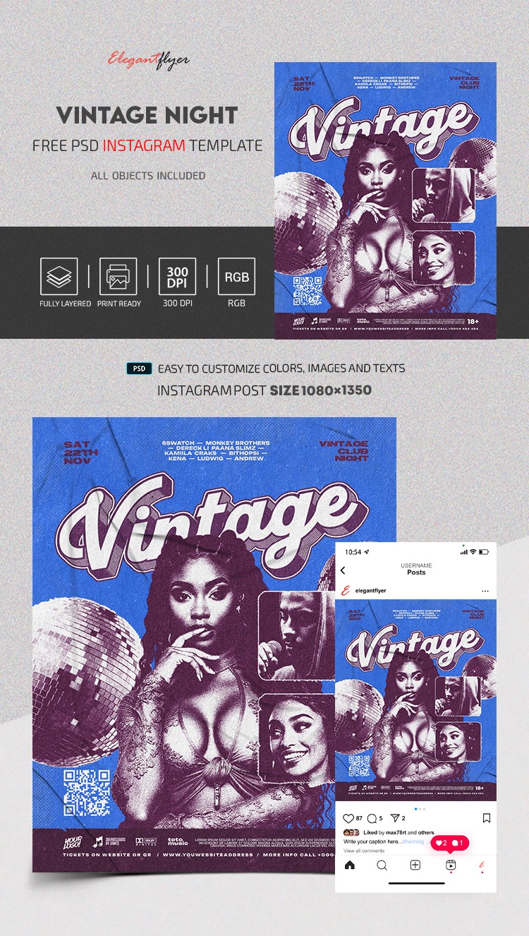 Vintage Club Night Instagram Post by ElegantFlyer