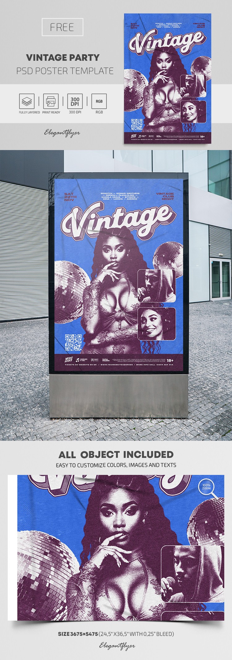 Vintage Club Night Poster by ElegantFlyer