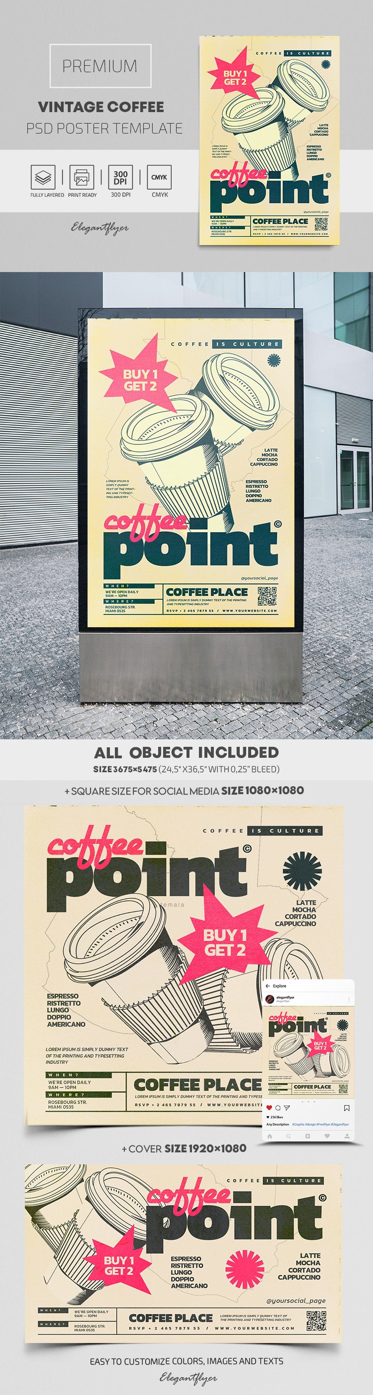 Plakat Vintage Coffee by ElegantFlyer