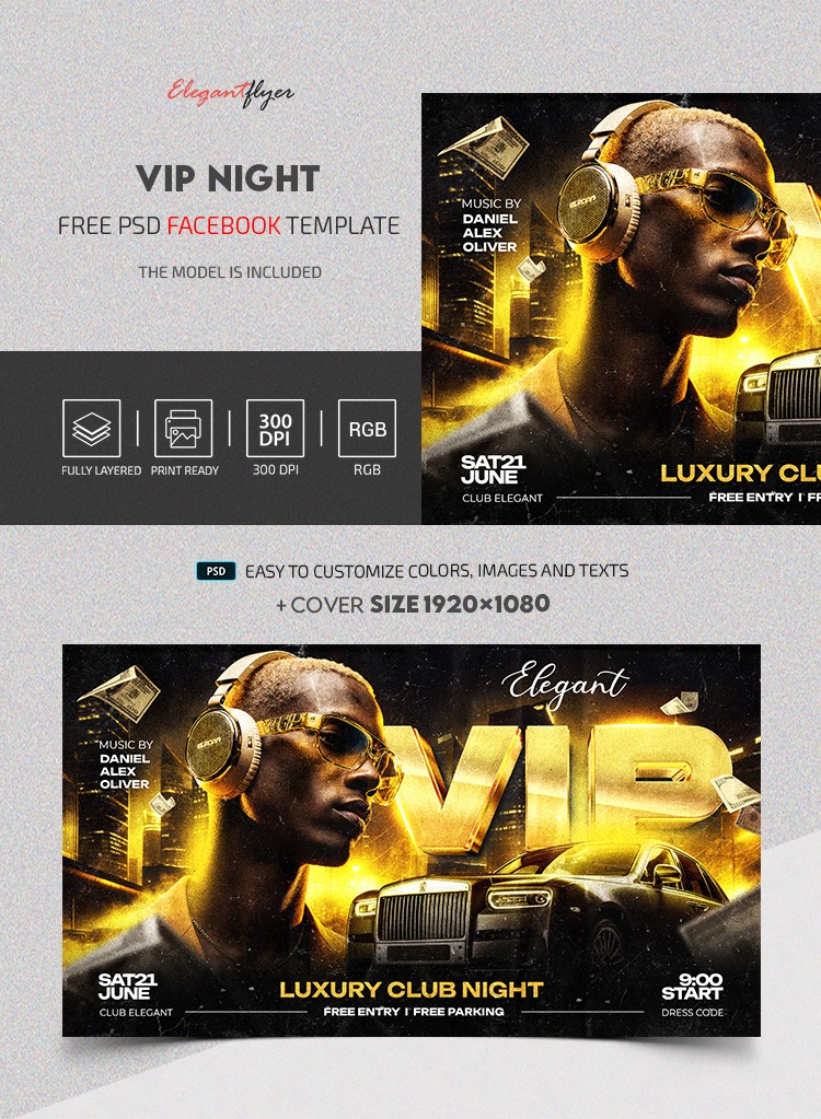 VIP Luxury Club Night Facebook Post by ElegantFlyer