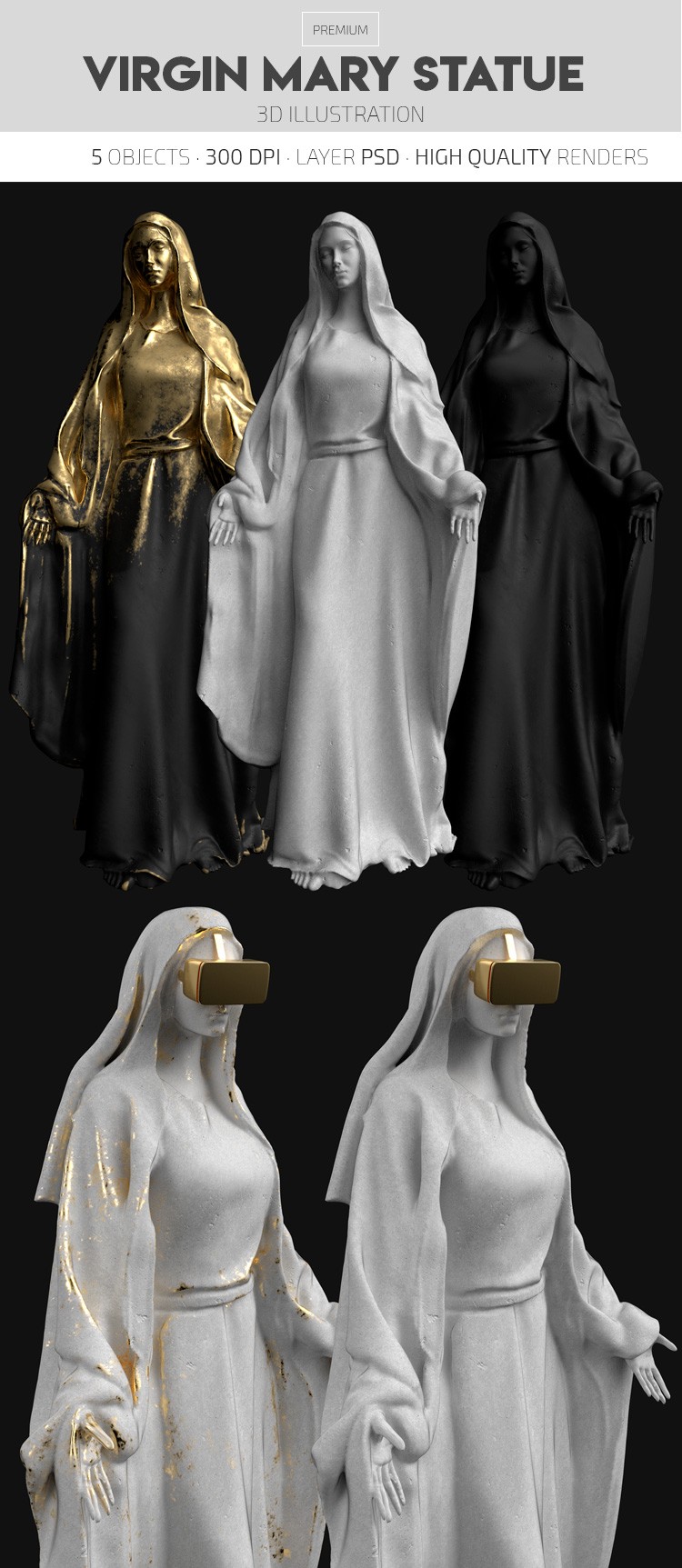 Virgin Mary Statue 3D Illustrations by ElegantFlyer