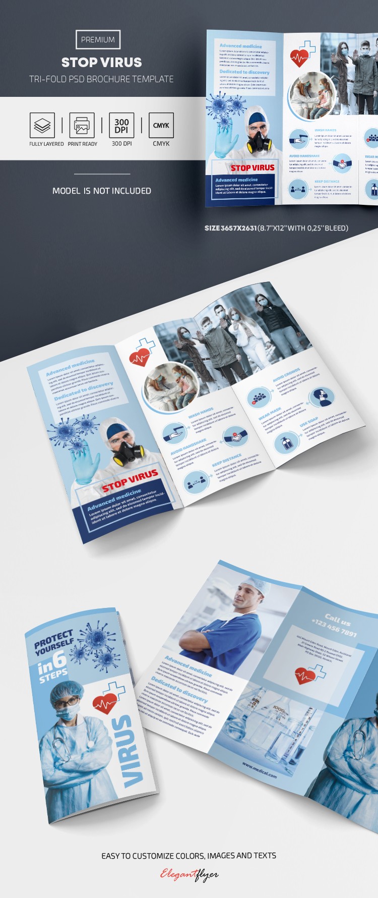Template de brochura de vírus de três dobras. by ElegantFlyer
