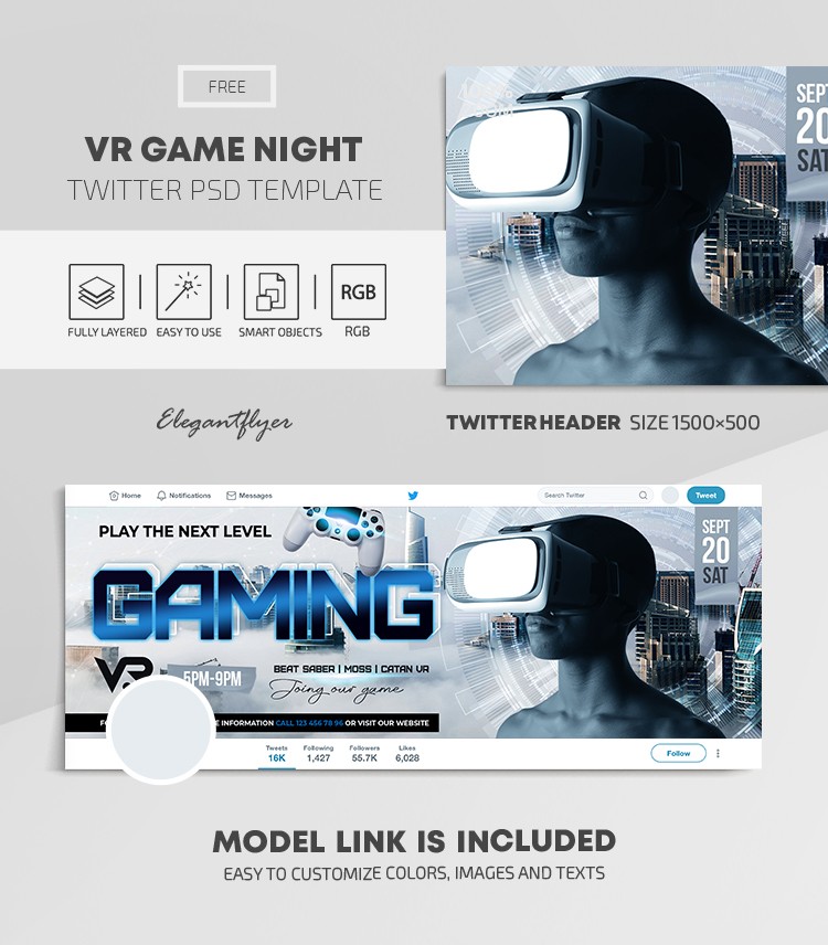 VR 游戏之夜 Twitter by ElegantFlyer