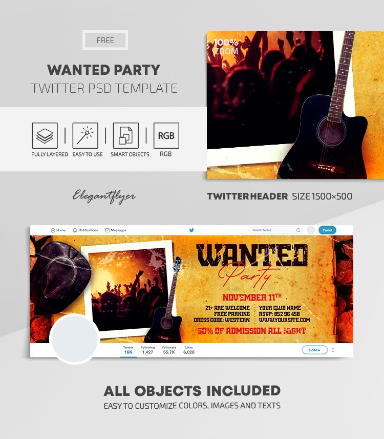Wanted Party Twitter by ElegantFlyer