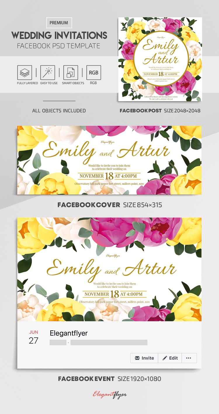 Mariages Invitations Facebook by ElegantFlyer