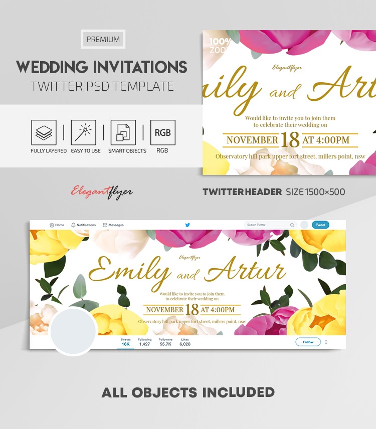 Invitations de mariage Twitter by ElegantFlyer