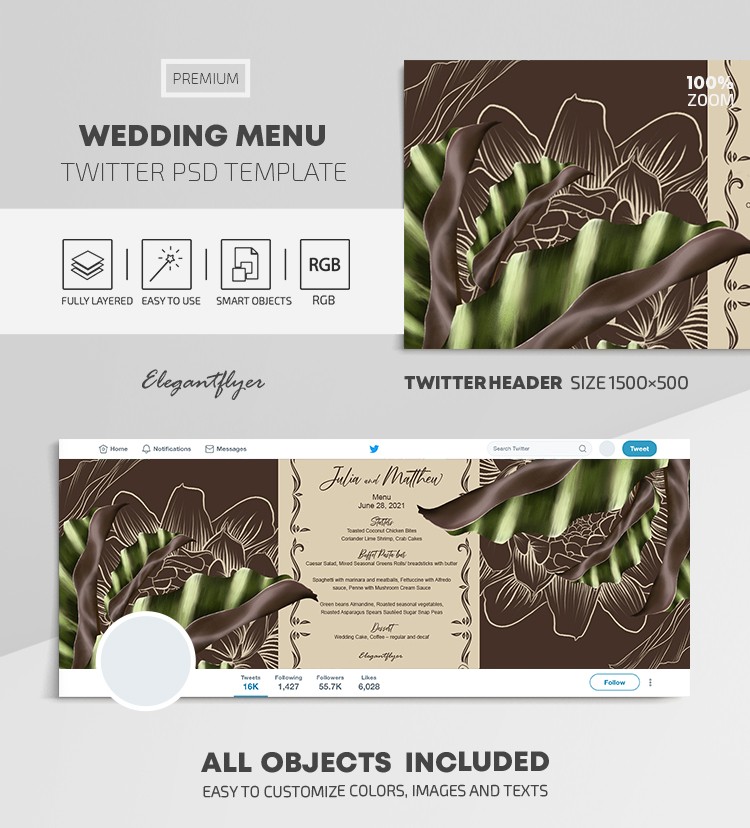 Wedding Menu Twitter by ElegantFlyer