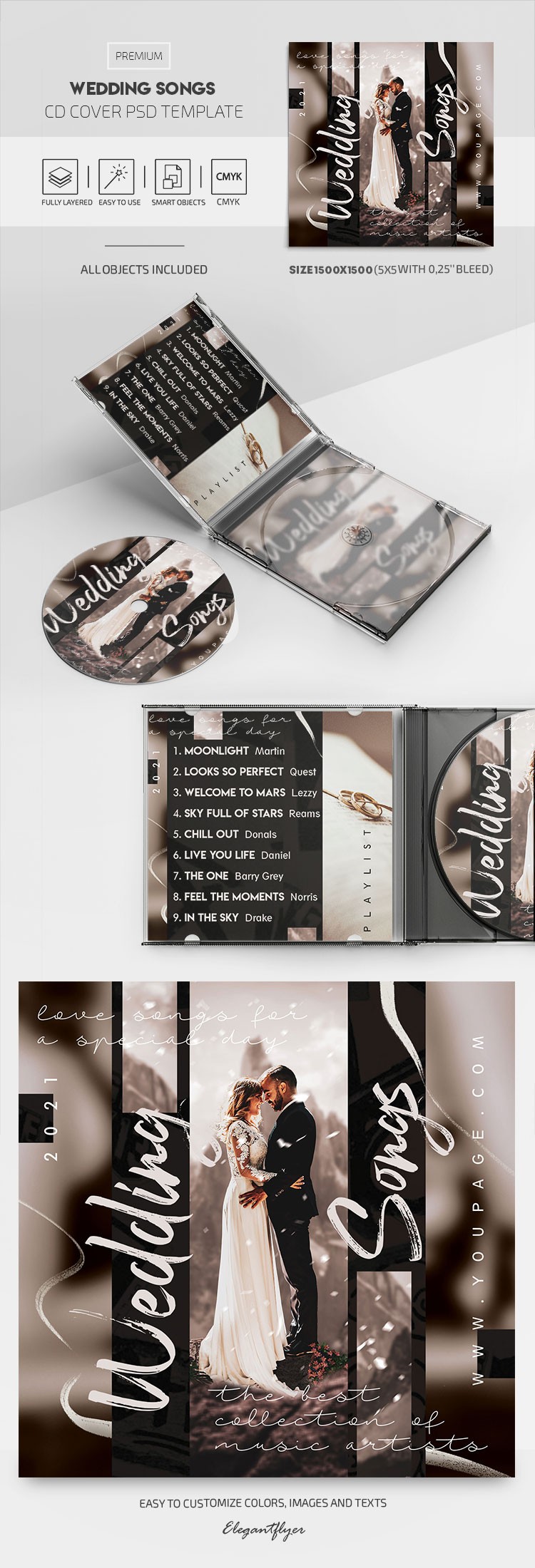 Okładka płyty CD ze ślubnymi piosenkami by ElegantFlyer