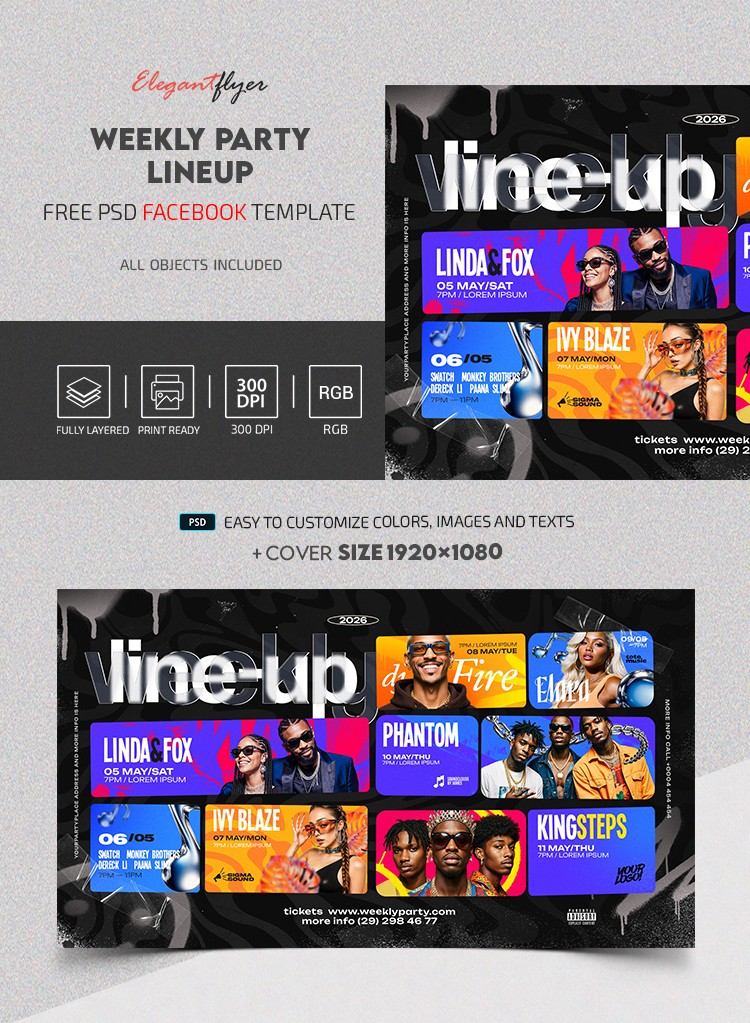 Weekly Party Lineup Facebook Post by ElegantFlyer
