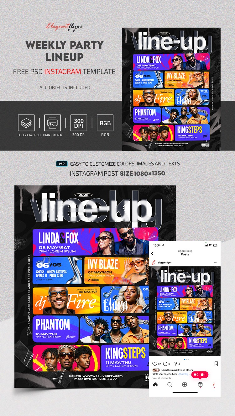 Weekly Party Lineup Instagram Post by ElegantFlyer