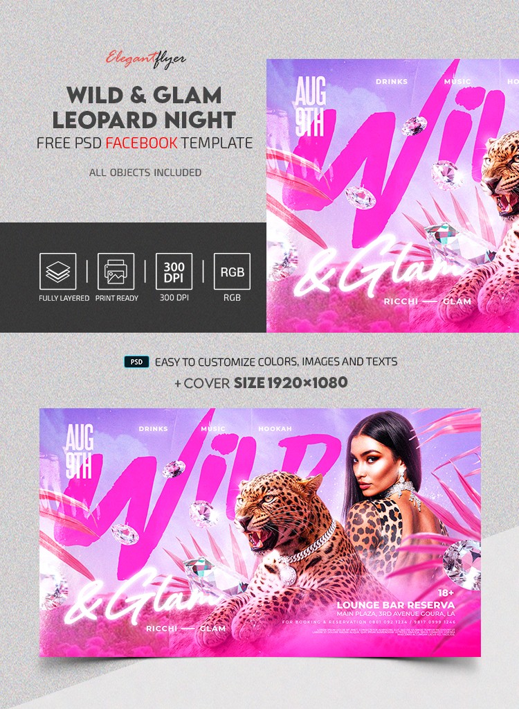 Wild & Glam Leopard Fiesta Nocturna Publicación en Facebook by ElegantFlyer