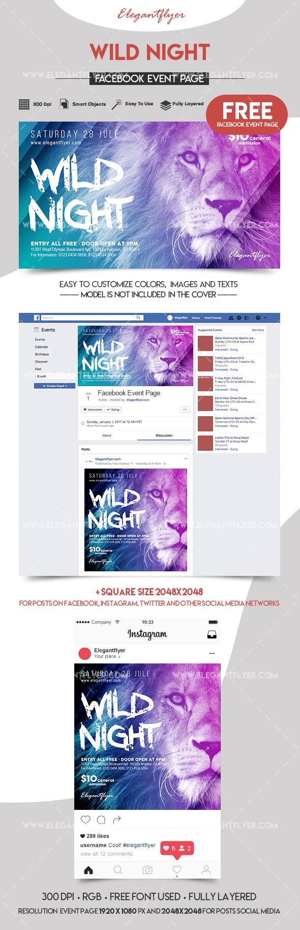 Wild Night Facebook would be translated into French as "Nuit sauvage sur Facebook." by ElegantFlyer