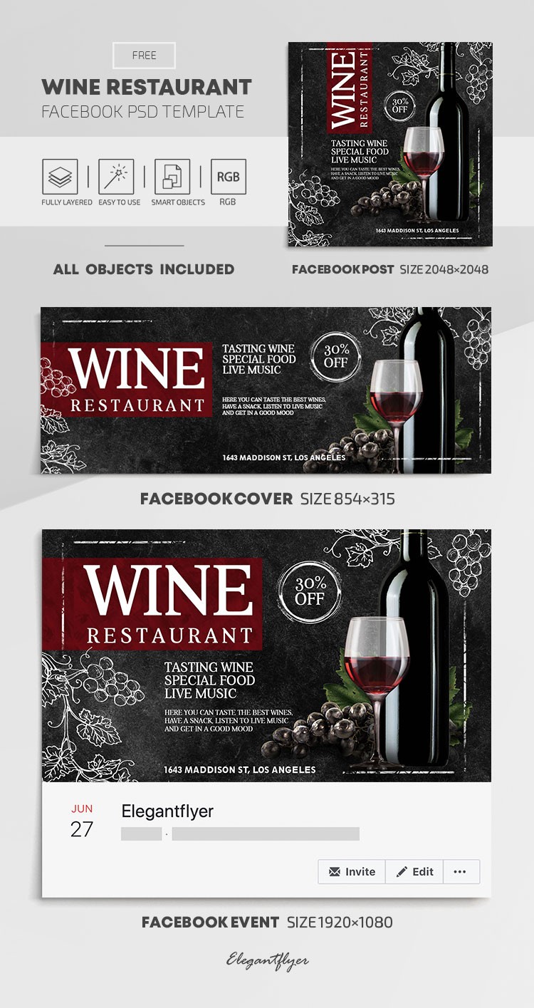 Restaurant de vin Facebook by ElegantFlyer