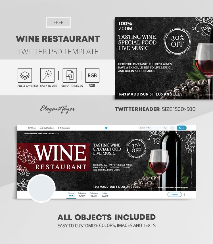 Restaurante de vinos en Twitter by ElegantFlyer