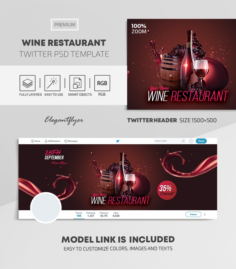 Wine Restaurant Twitter by ElegantFlyer