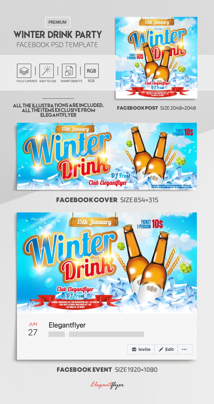 Winter Drink Party Facebook by ElegantFlyer