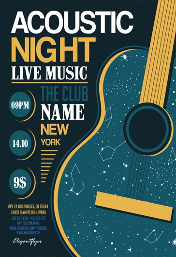 Blue Illustrated Acoustic Night Premium Flyer Template PSD | by ...