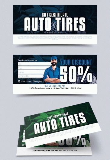 Auto Tires Premium Gift Certificate PSD Template 10020102 by