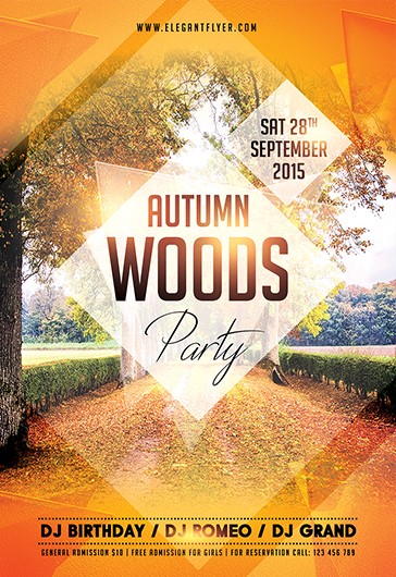 Yellow Simple Autumn Woods Party Premium Flyer Template PSD | by ...