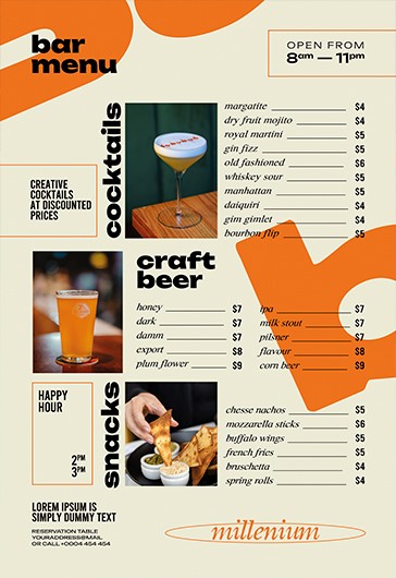 White Modern Bar Menu Premium Poster Template PSD | by Elegantflyer
