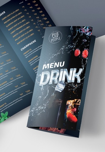 Black Professional Wonderful Bar Menu Premium Restaurant menu Template PSD