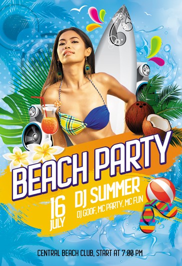 Blue Artistic Amazing Beach Party Premium Flyer Template PSD | by ...