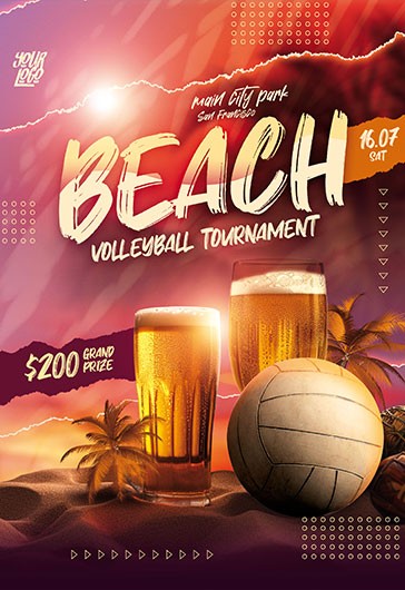 Purple Creative Beach Volleyball Premium Flyer Template PSD | by ...