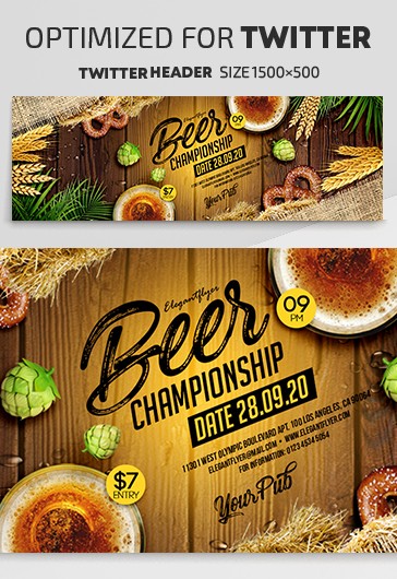 Brown Creative Beer Championship Twitter Premium Social Media Template PSD