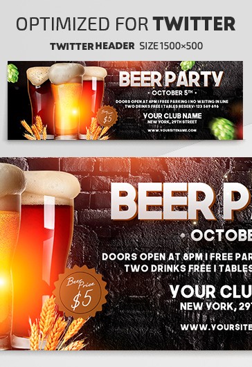 Beer - Free Twitter Header PSD Template - 10028223 | by ElegantFlyer