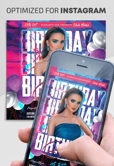 Purple Creative Birthday Bash Instagram Premium Social Media Template PSD