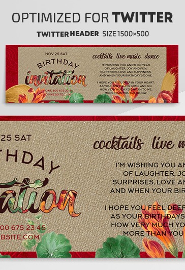Birthday Invitation - Free Twitter Header PSD Template - 10031523 | by ...