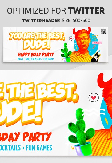 White Modern Dude Birthday Invitation Twitter Premium Social Media ...