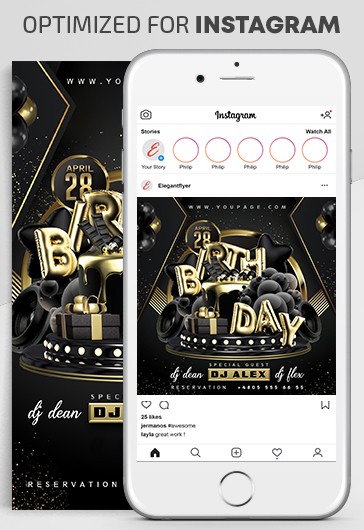 Black and Gold Luxury Birthday Party Instagram Premium Social Media ...