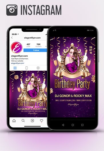 Purple Luxury Birthday Party Instagram Premium Social Media Template Psd