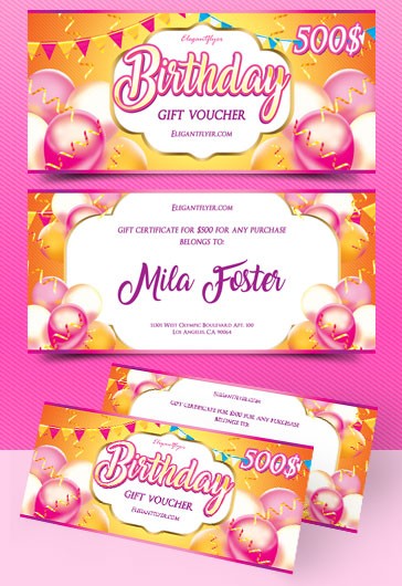 Birthday Gift Voucher Template - 10020443 | by ElegantFlyer