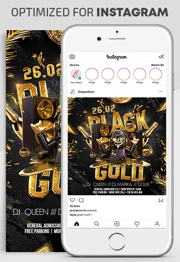 Black and Gold Luxury Black Gold Instagram Free Social Media Template PSD