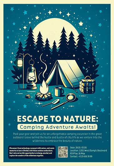 Blue Illustrated Camping Free Invitation Template Psd 