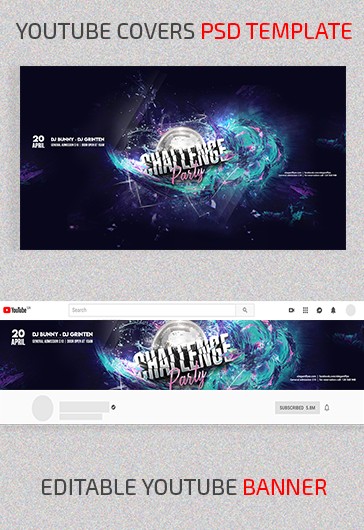 Black Modern Challenge Party Youtube Premium Social Media Template PSD