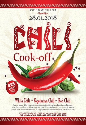 White Creative Chili Cook-off Premium Flyer Template PSD | by Elegantflyer