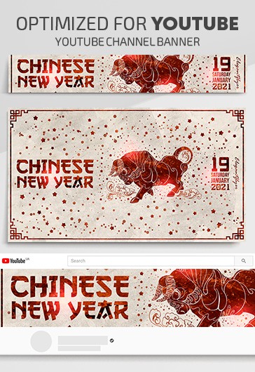 Yellow Creative Chinese New Year Youtube Premium Social Media Template PSD