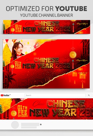 Red Creative Chinese New Year Youtube Premium Social Media Template PSD