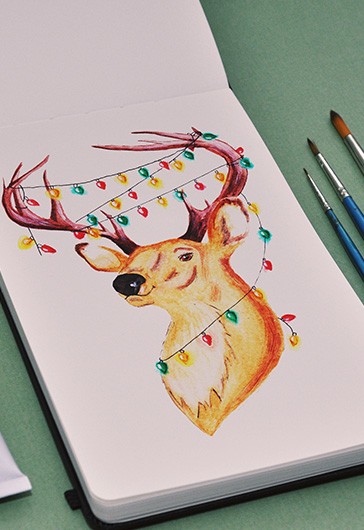 Yellow Creative Christmas Deer Free Watercolour Stock Illustration Image